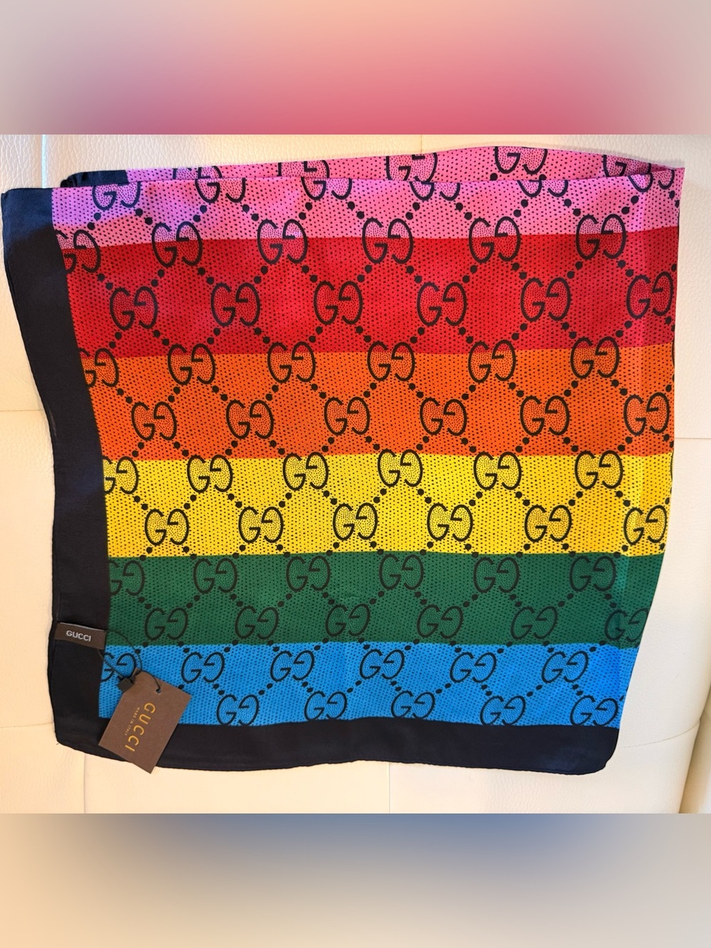 Rainbow GG Logo Silk Scarf - Multicolor